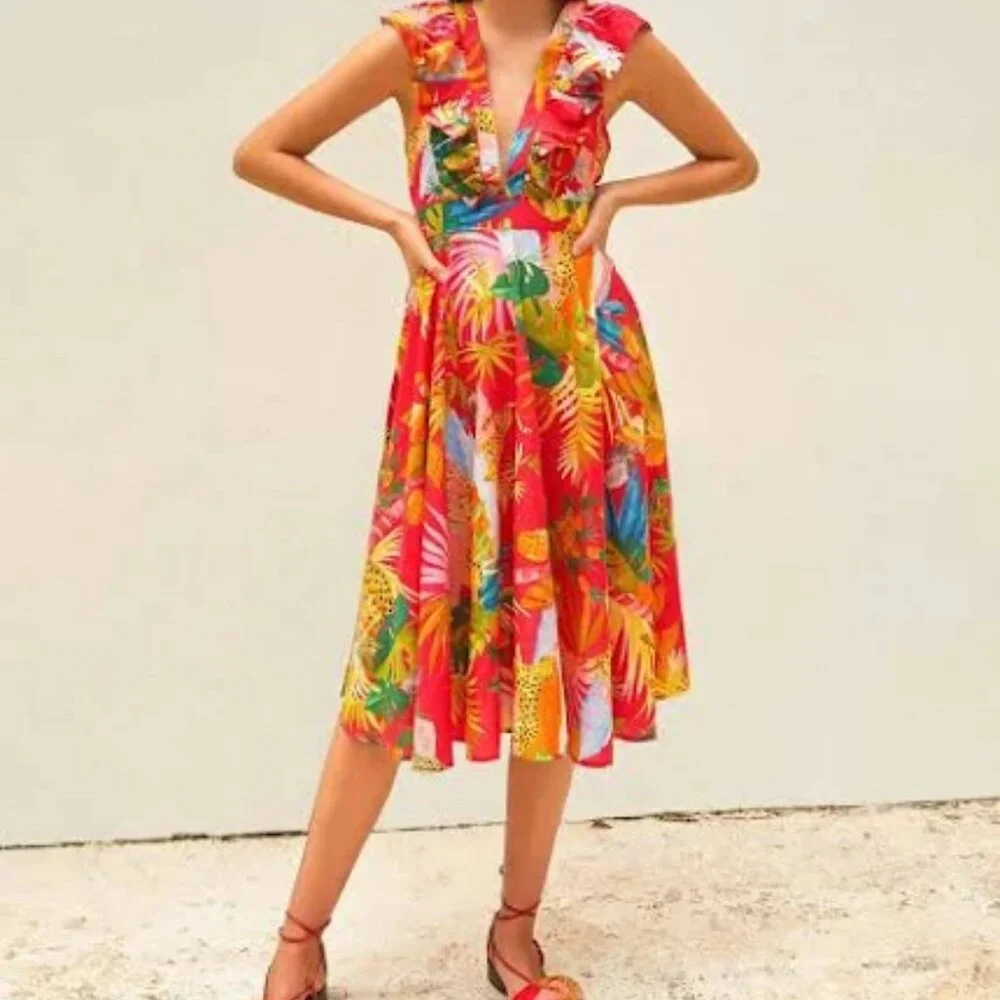 Farm Rio Tropical Jungle Midi Dress - Picture 1 of 9